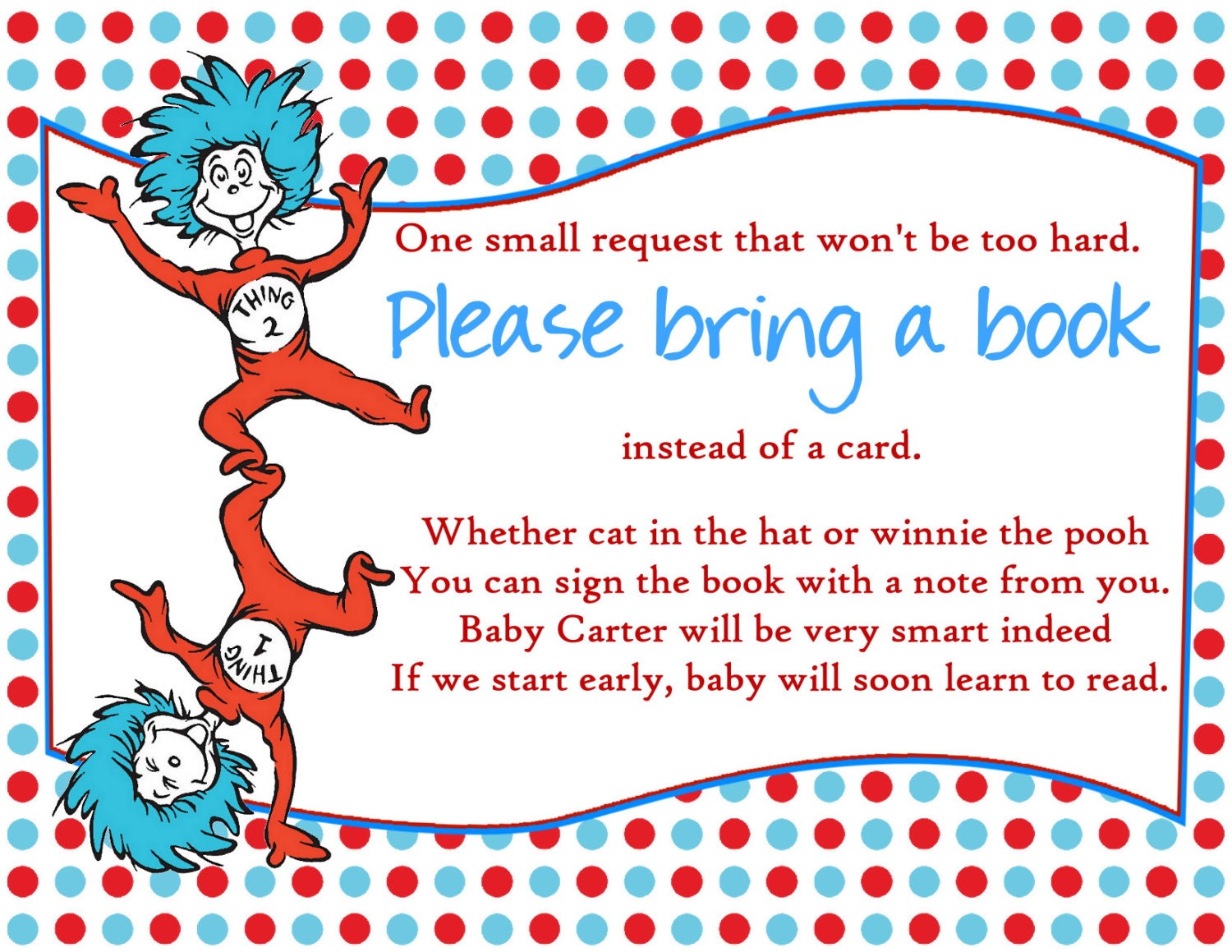 Dr Seuss Baby Shower Bring a Book Insert by Createphotocards4u