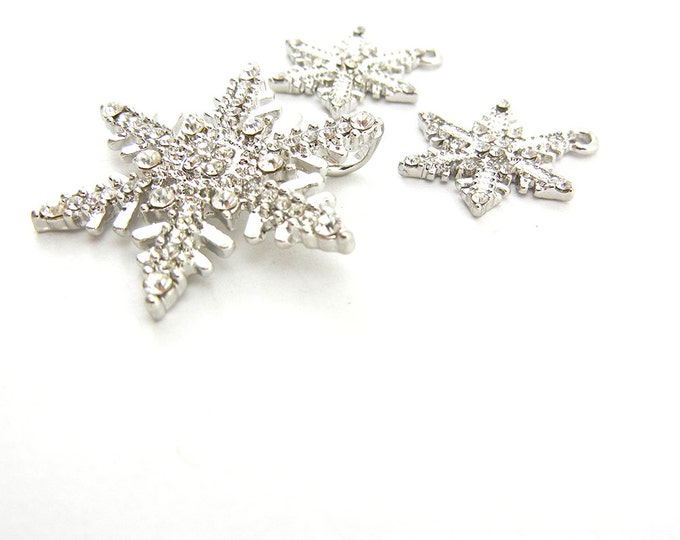 Silver-tone Snowflake Charms and Pendant with Rhinestones Set