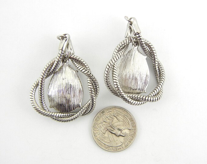 Pair of Faceted Acrylic Clear Teardrop Charms with Silver-tone Snake Chain Braiding