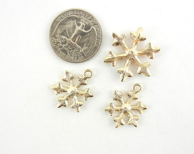 Set of Gold-tone Snowflake Charms and Small Pendant Rhinestones