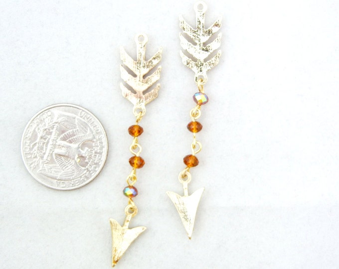 Pair of Gold-tone Topaz Rhinestone and Beads Arrow Charms