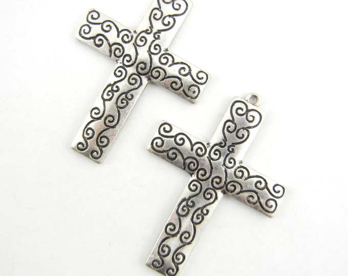 Pair of Silver-tone Scroll Design Cross Charms