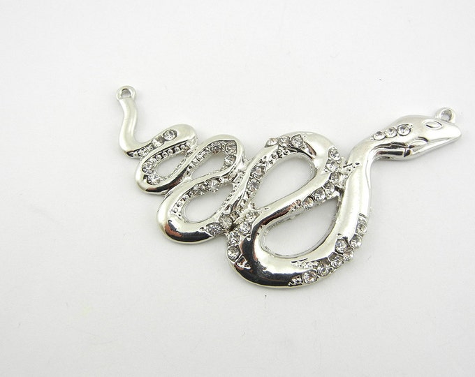 Double Link Silver-tone Curled Snake with Rhinestone