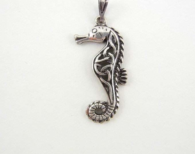 Small Antique Silver-tone Celtic Knot Seahorse Pendant