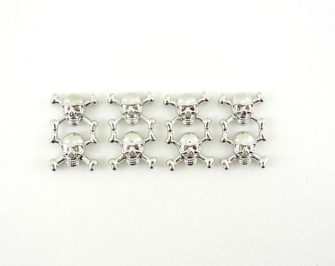 4 Silver-tone Skull and Crossbone Slide Charms