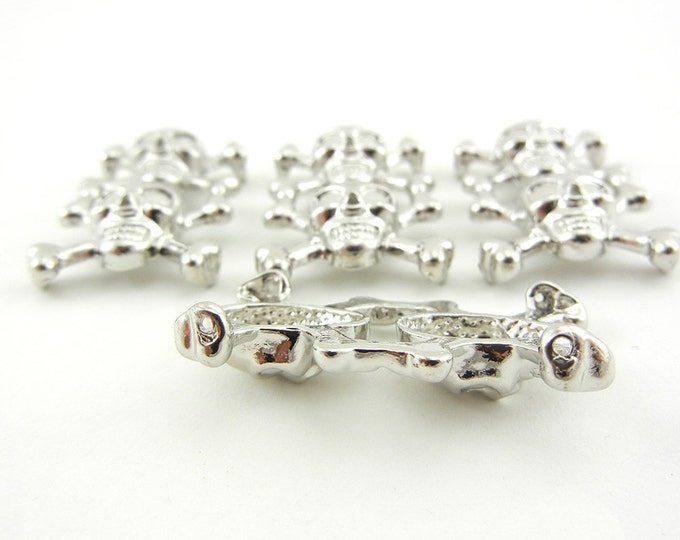 4 Silver-tone Skull and Crossbone Slide Charms