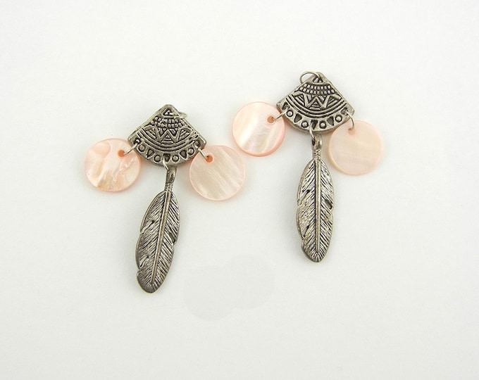 Pair of Antique Silver-tone Feather and Pink Shell Charms