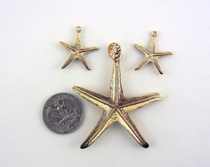 Set of Antique Gold-tone Rhinestone Accented Starfish Pendant and Charms