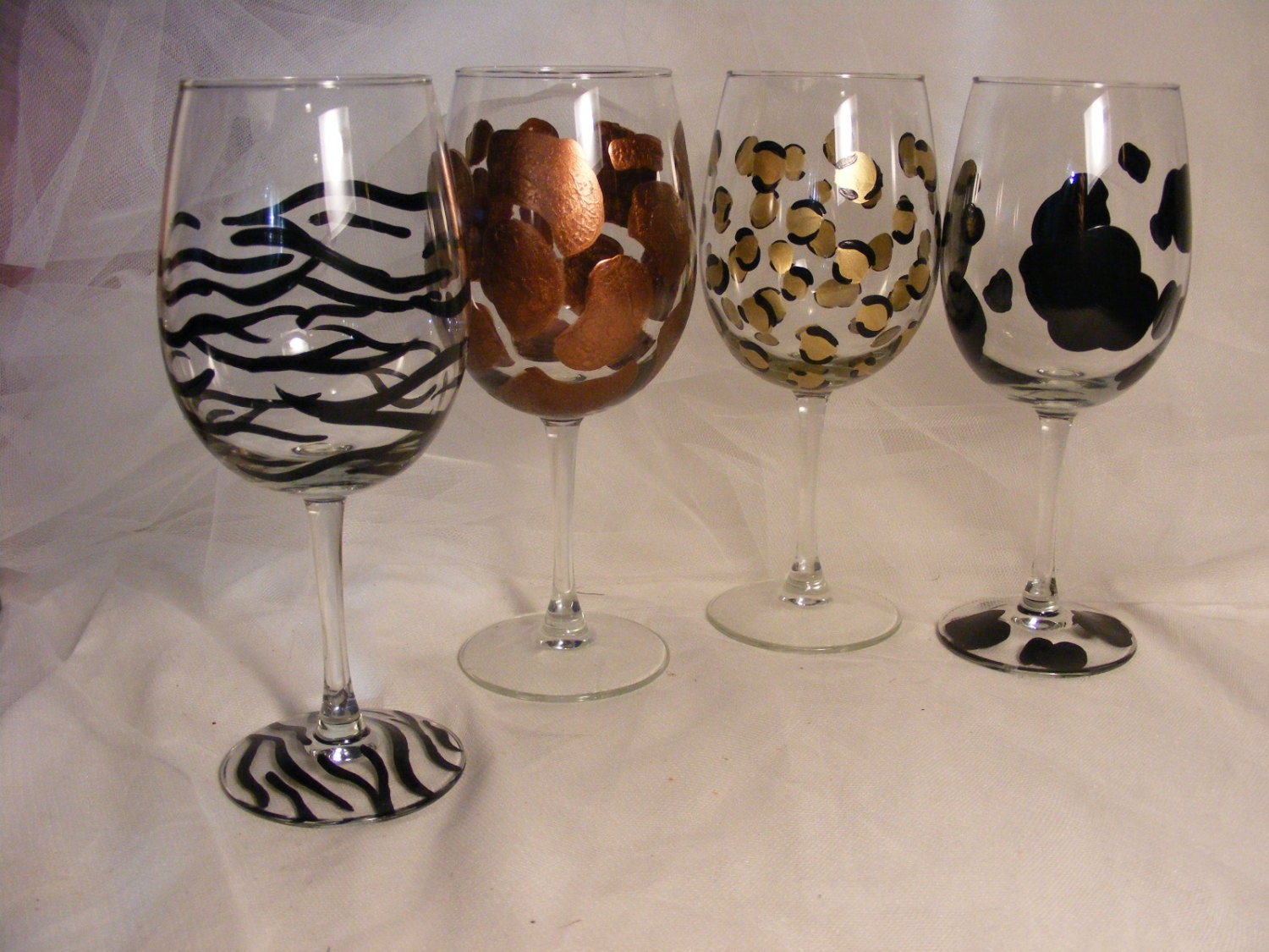 painted animal print wine glasses