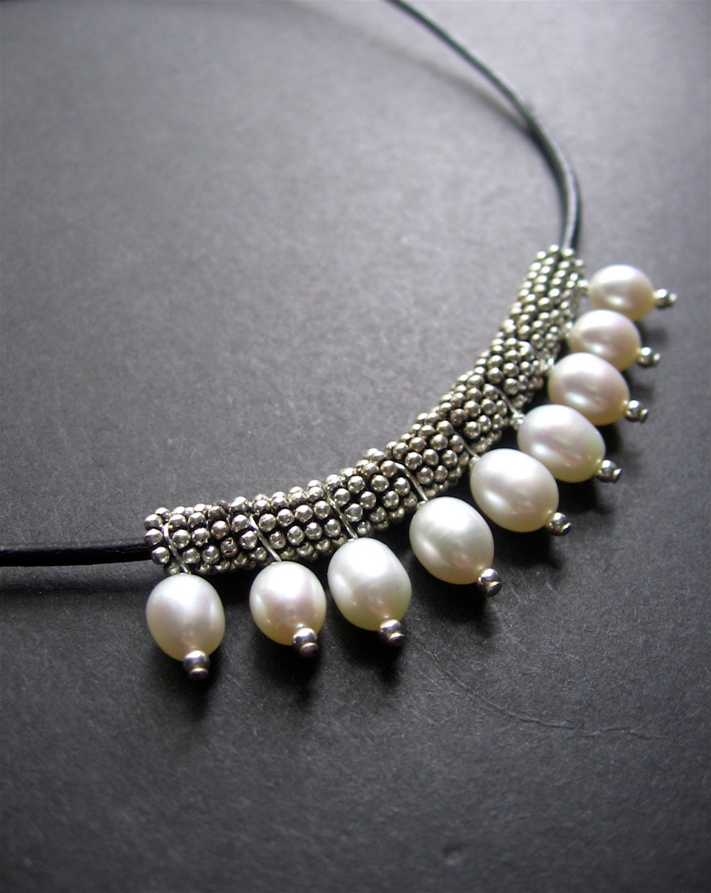 Pearl Necklace. Leather Pearl Necklace Tremont Necklace