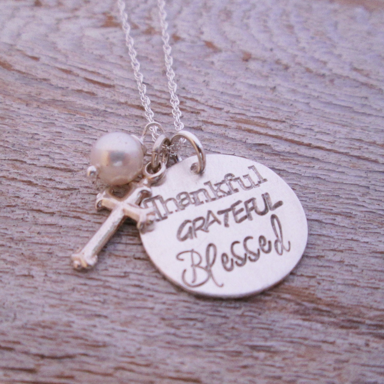 Thankful Grateful Blessed Necklace Inspirational Necklace