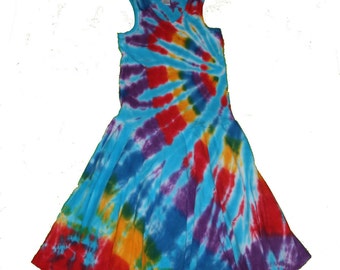 Tie Dye Dress, Tie Dye Tank Dress, Girls Tank Dress- Girls Tank Dress in Turquoise Rainbow Tie Dye