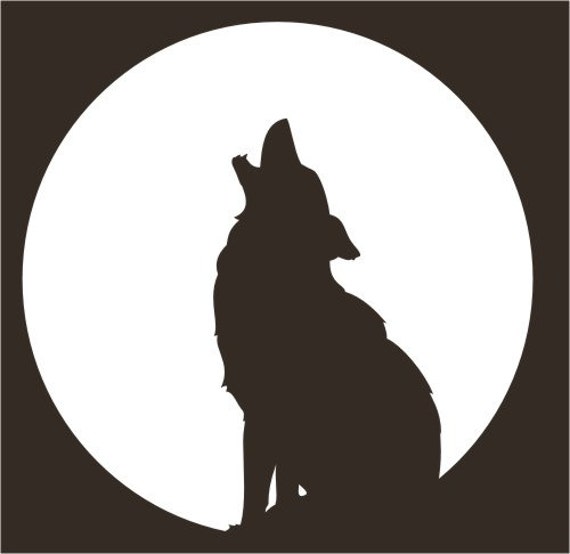 Wolf coyote moon totem white vinyl decal