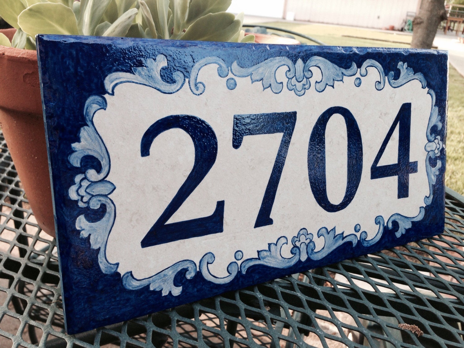 Custom Hand Painted House Number Tile
