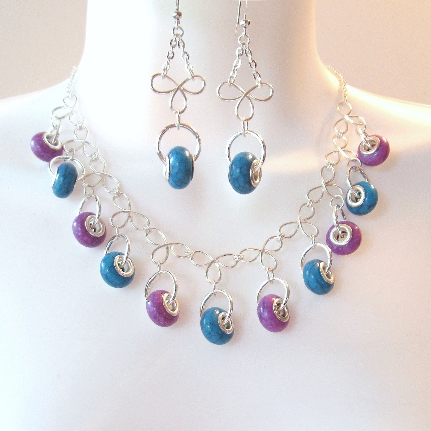 Large Hole Bead Necklace Set Wire Work Necklace by TheWireRose