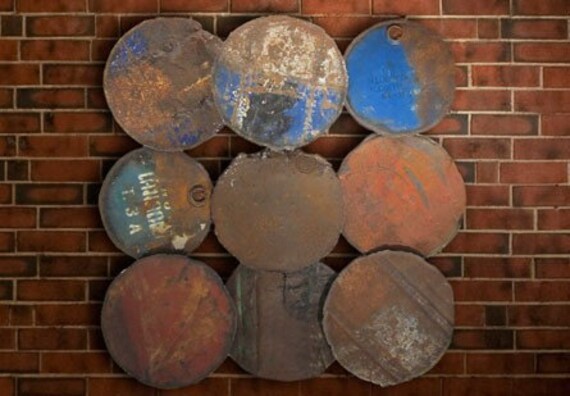 items-similar-to-old-patinaed-galvanized-metal-disc-wall-decor-on-etsy