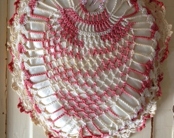 Vintage Crochet Pink Pin Cushion - Sewing - Satin - Cottage Sewing Room
