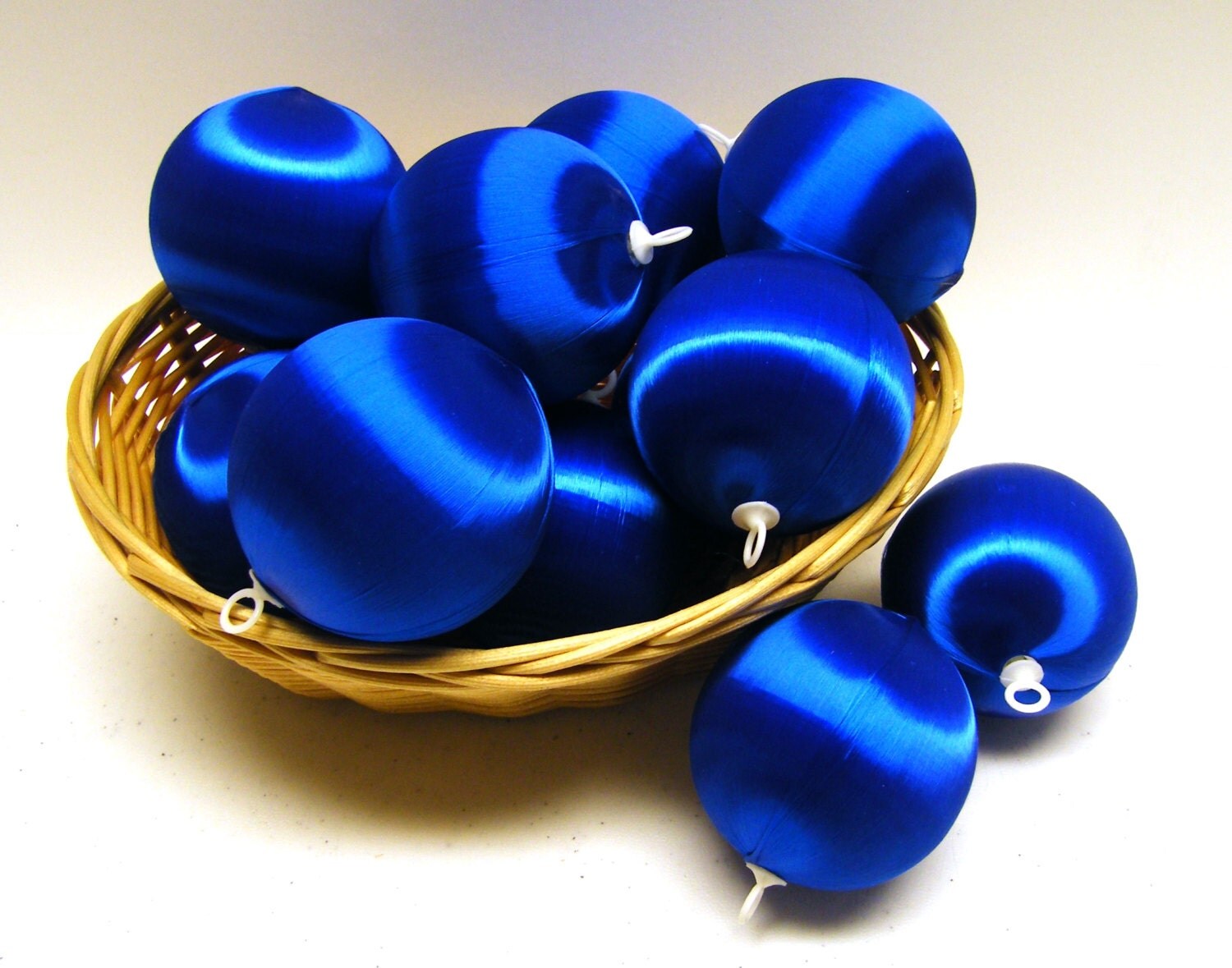 12 Royal Blue Satin Ball Ornaments for craft decorating with