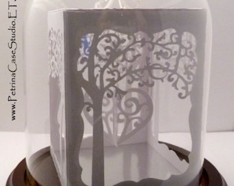 Love Wedding Anniversary - Paper Sculpture -Gazebo Box Under Glass Dome - You put your wishes in or Business Card Sculpture. Design NO. 1212