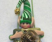Green Christmas Elf Ornament Free Standing Magnetic