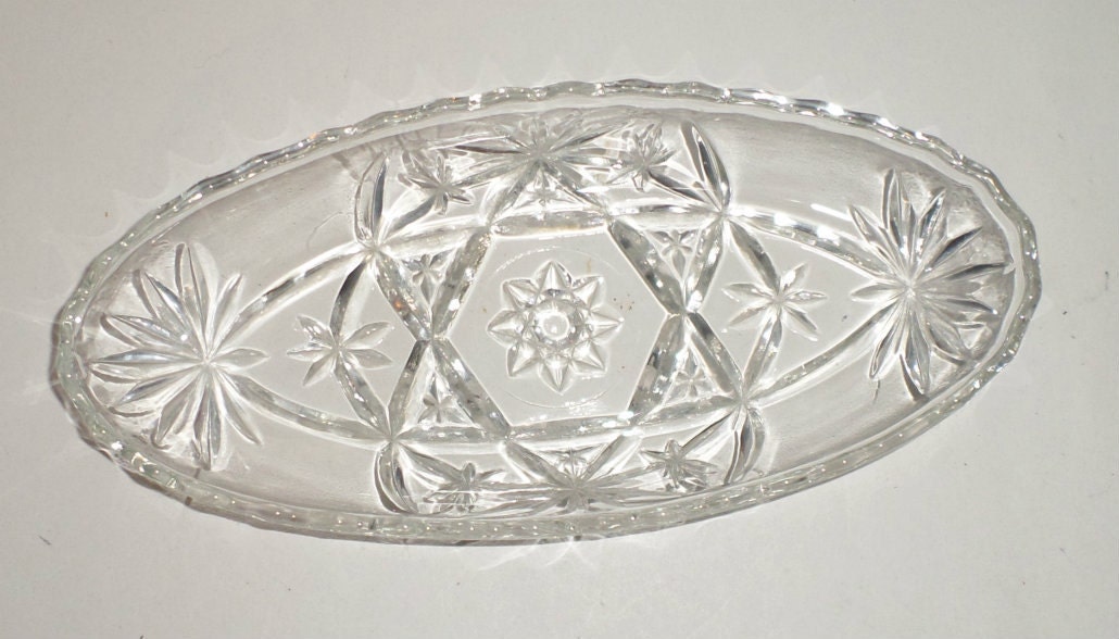 Vintage Cut Glass Pickle Dish Vegetable Side Dish Star Of