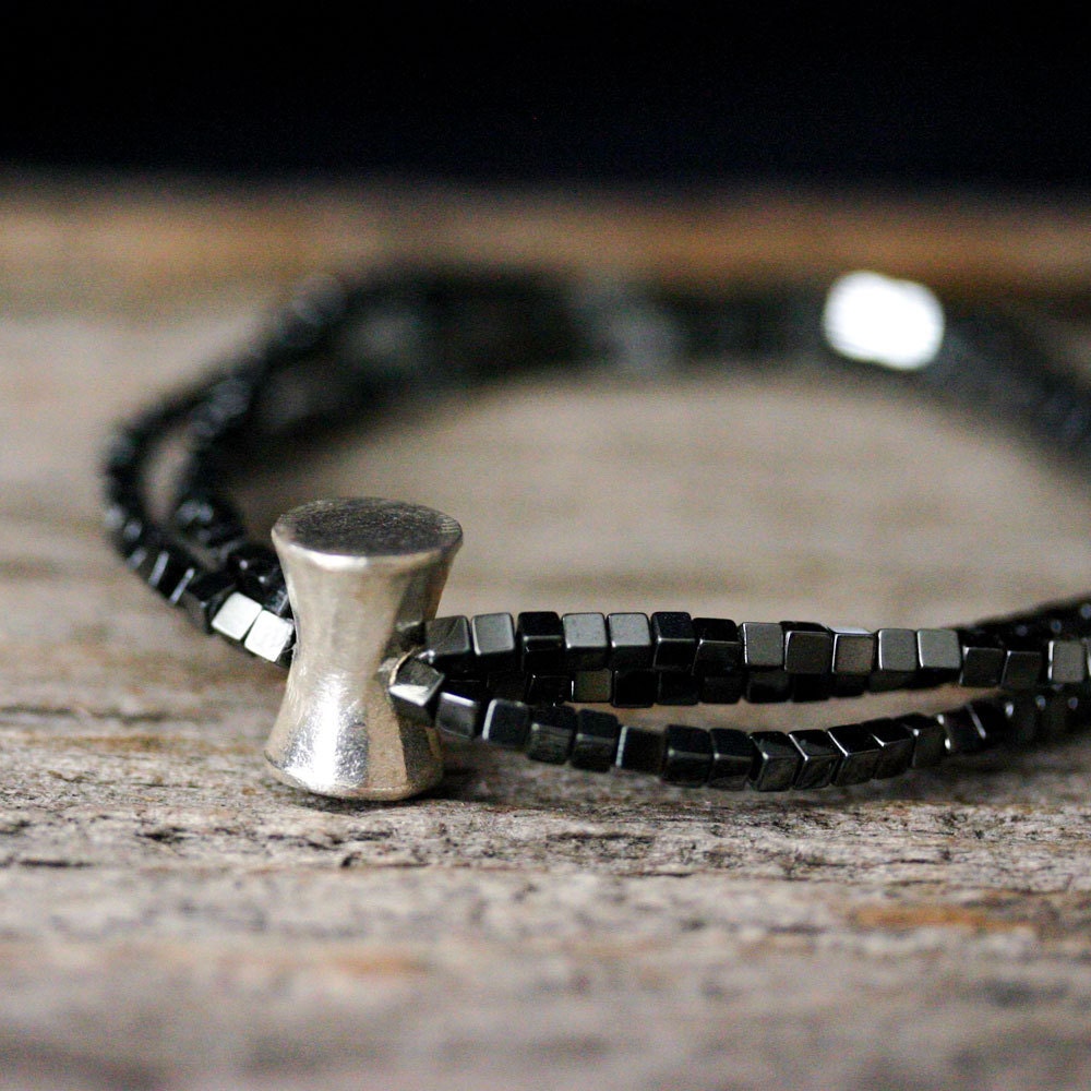 Metallic Geometric Silver Bracelet / Multi Strand Beadwork