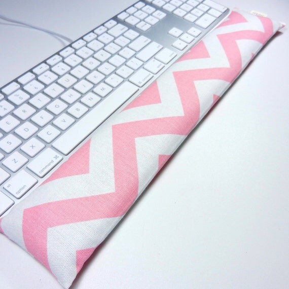 Computer Keyboard Wrist Rest in Pink Chevron Scented or