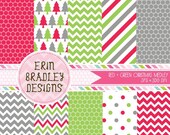 50% OFF SALE Holiday Red Green & Gray Christmas Digital Paper Pack Commercial Use INSTANT Download Il_170x135