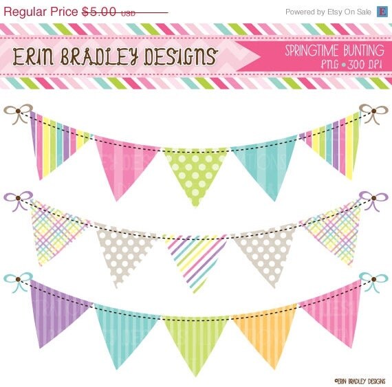 50% OFF SALE Springtime Bunting Banner Flag Clipart Clip Art Set Personal & Commercial Use Il_570xn