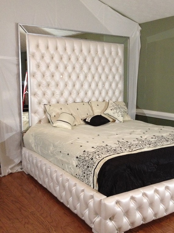 Luxurious Tufted Bed with Mirrors and Rhinestones by NewAgainUph