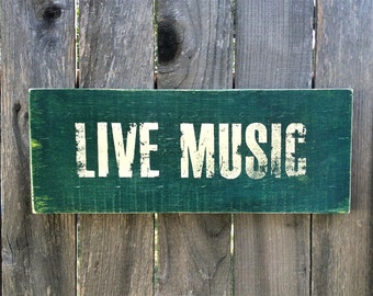 Live Music Retro Rustic Wood Sign Dark Red