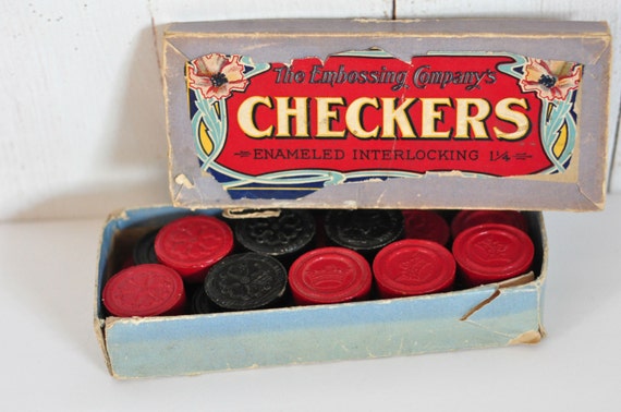 Antique Checkers in Original Box The Embossing Company