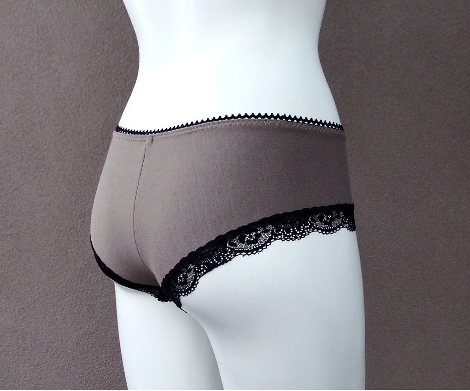 Organic cotton boyshort mushroom black lace panties