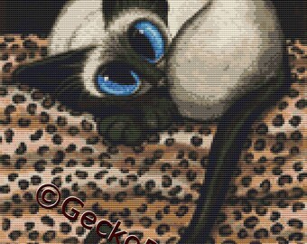 Modern cat cross stitch kit by AmyLyn Bihrle Siamese Cat counted Cross Stitch Kits 'Siamese Leopard Spots'