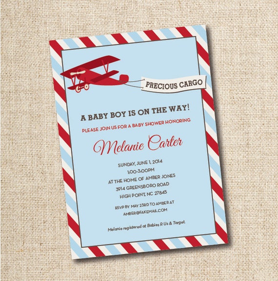 Airplane baby shower invitation (custom), printable file...printing ...