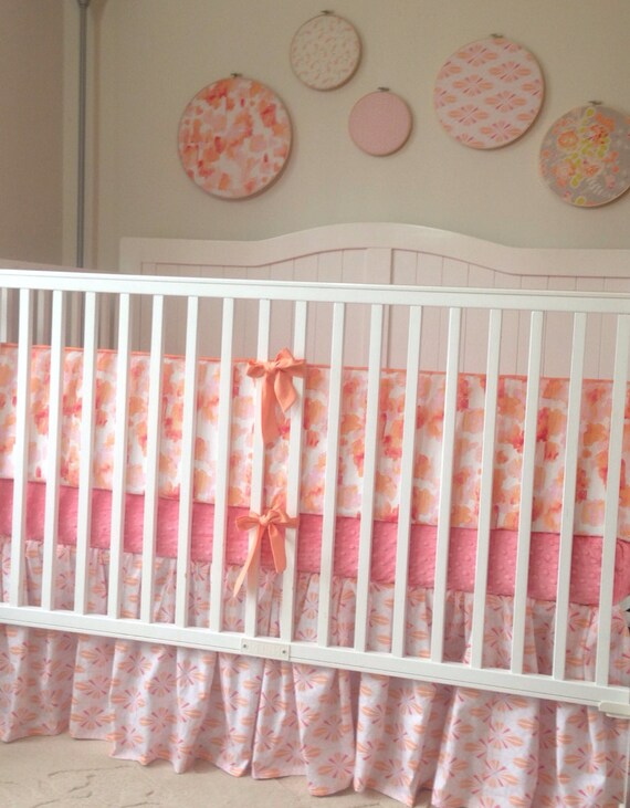 Girl Crib Bedding Set in Peach Coral and by butterbeansboutique