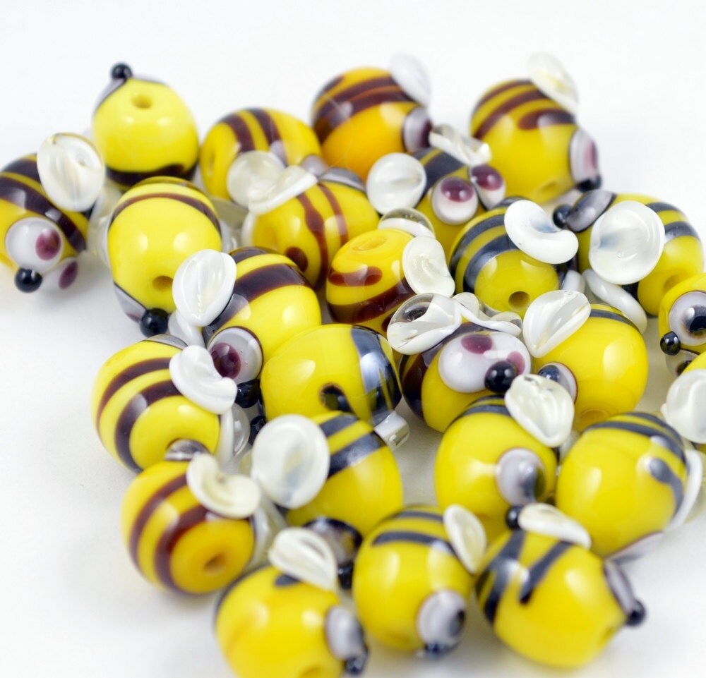 Lampwork glass Bumble Bee charm sized beads made to order