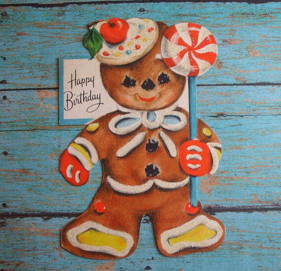 Vintage Gingerbread Man with Glittered Icing Birthday Greeting