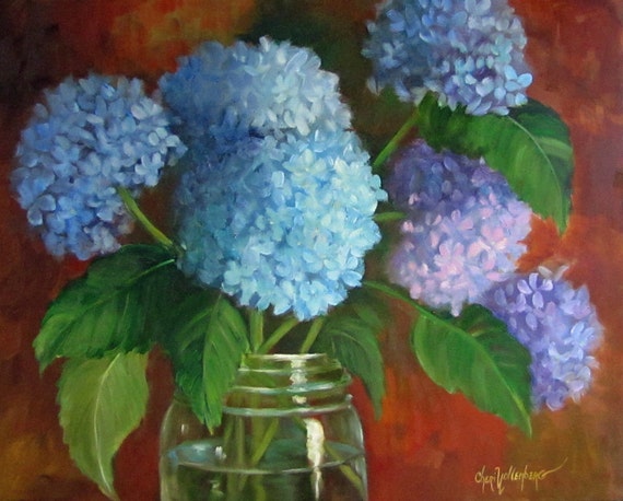 Life Oil Painting, Hydrangea, 16x20 Canvas, Original Oil Painting 