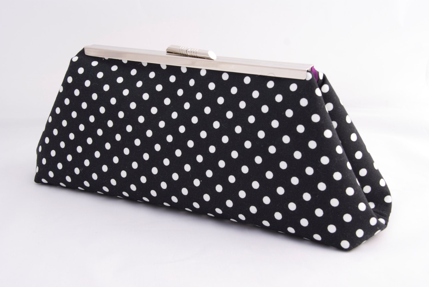 black and white spot clutch bag