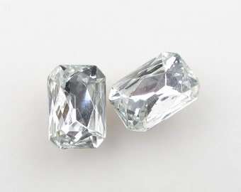 Vintage Glass Rhinestone Jewel Crystal Clear Octagon 18x13mm rhs0478 (2)