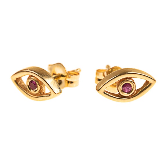 earrings wax carving by Stud Earrings Gold NaturalAbstract Rubies 14k Evil with Eye