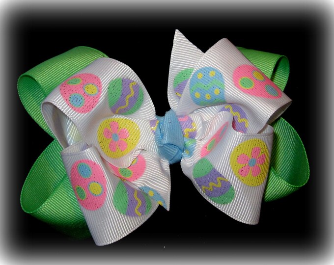 Easter Hair Bow, Girls Easter Hairbows, Easter Egg Hairbow, Boutique hair Bow, Large Easter Bow, Pastel Easter hair Bows, Easter Headband,