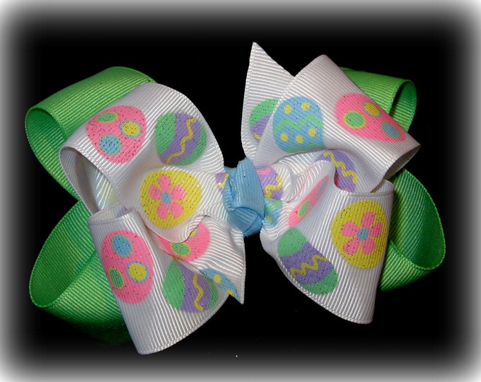 Easter Hair Bow, Girls Easter Hairbows, Easter Egg Hairbow, Boutique hair Bow, Large Easter Bow, Pastel Easter hair Bows, Easter Headband,