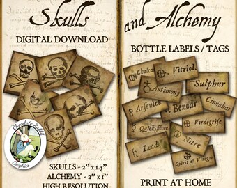 Alchemy Potion Label Halloween Apothecary Labels Halloween Printable Digital Download Witch Bottle Tags Clip Art Skull Images Vintage Style