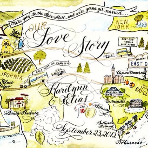 Watercolor Wedding Love Story Map DIY print by DesignsByRobynLove