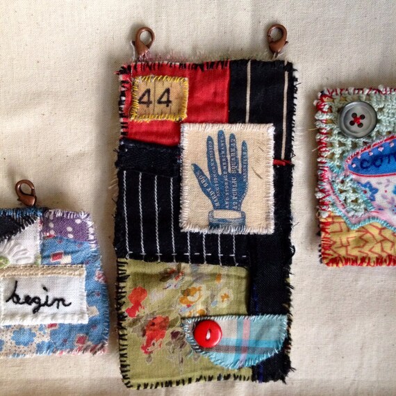 Items similar to Handstitched small handstitched mixed media fabric