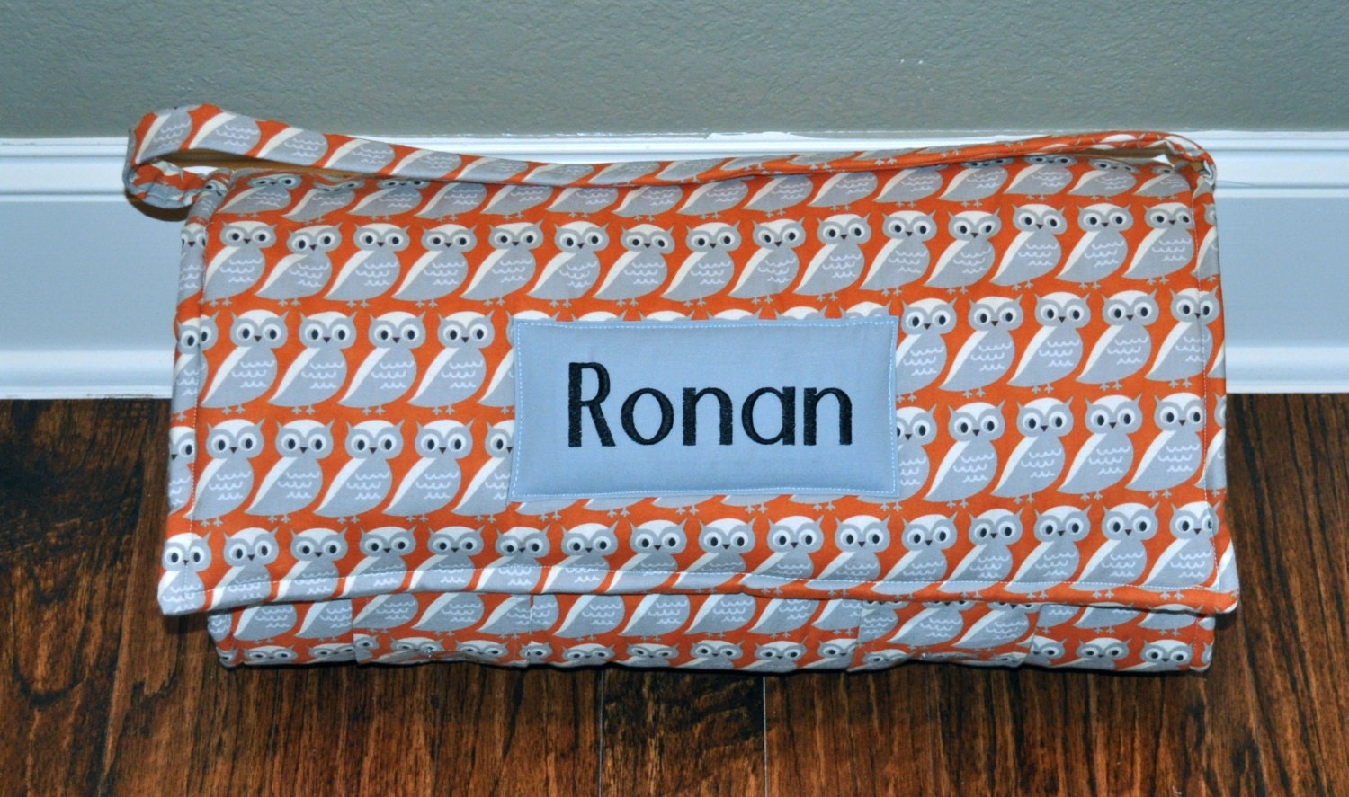 Nap Mat Monogrammed Campfire Owls Nap Mat with a Charcoal