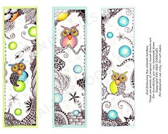digital download set of 3 printable whimsical owls bookmarks