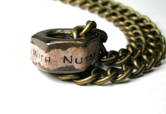 I'm With Nutsy Industrial Chic Hex Nut Necklace by jewelrybyNaLa